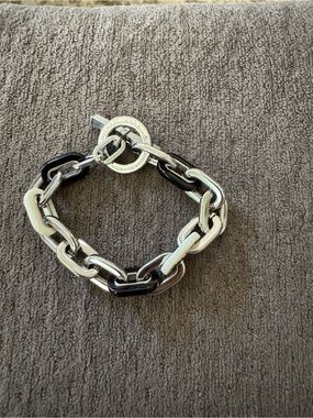Michael Kors Black & White Link Bracelet with Silver Hardware